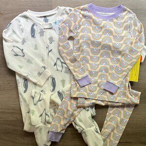 5T Carter's Penguins Fleece Footie + Wonder Nation Rainbows Pajama Set Bundle
